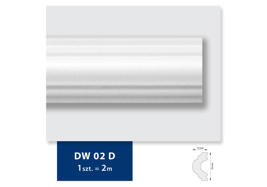 Zdjęcie: Listwa ścienna z polimeru HD 2 m DW02D biała 2,5 x 1,5 cm DMS